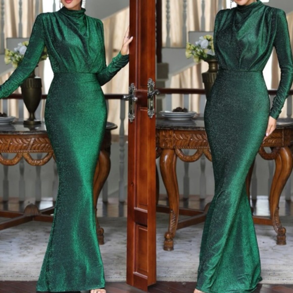 Luxe open back holidays party evening glitter dress